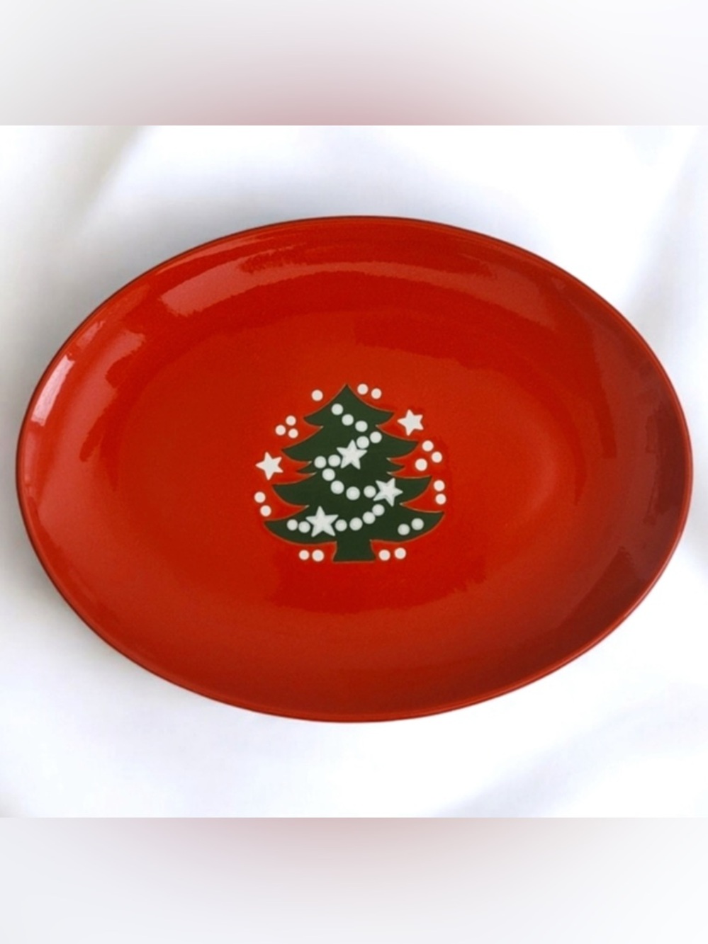 WAECHTERSBACH Christmas Tree Red Oval Serving Platter Tray 12.75 In Wide
